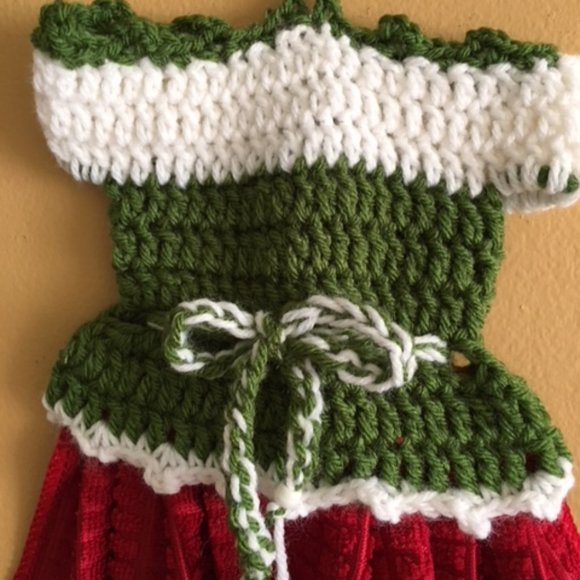 Crochet dress shape dish towels set, Holiday Gift set, Crochet Kitchen Decor - Picture 9 of 11